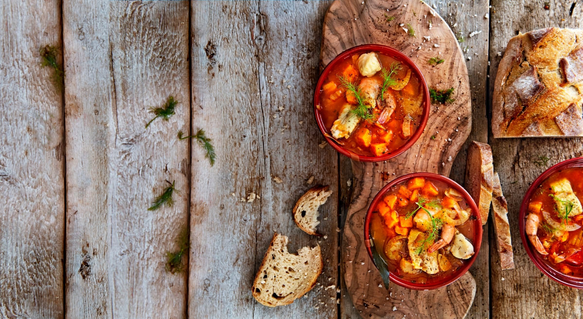 Recept Aviko Zoete aardappelblokjes mediterraanse vissoep